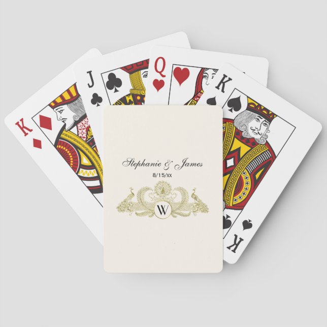 Antika påfåglar med monogram - Guld Elfenben Casinokort (Baksidan)
