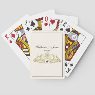 Antika påfåglar med monogram - Guld Elfenben FRM Spel Kort