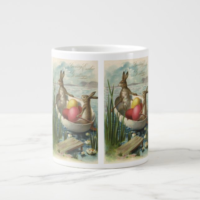 Antika påskharar i en båt med påskägg jumbo mugg (Framsidan)