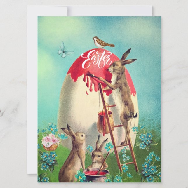 Antika påskharar och ett jätteägg julkort (Framsida)