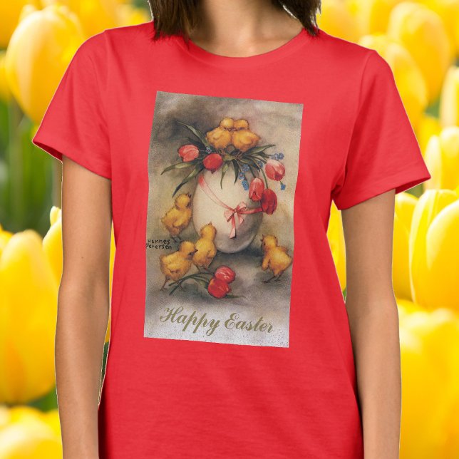 Antika påskkycklingar med röda tulpanblommor tee (Skapare uppladdad)