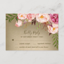 Antika Peony Rustika Bröllops-RSVP-kort OSA Kort