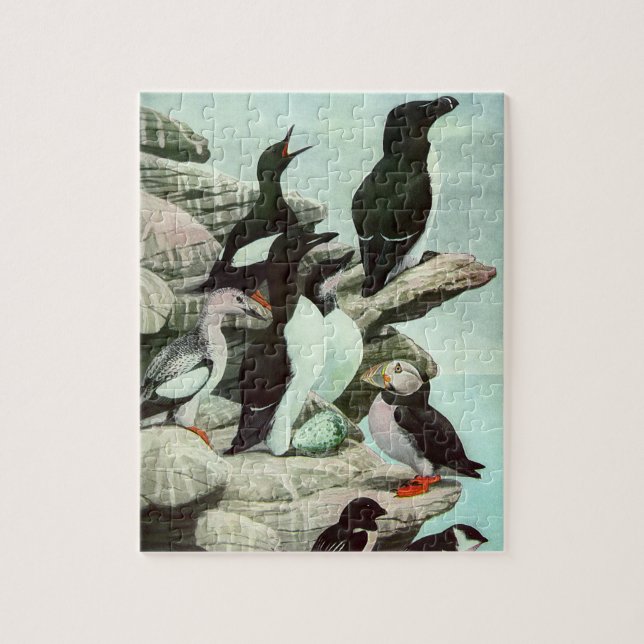 Antika Puffins och Vattenlevande Fåglar av Louis F Pussel (Vertikal)