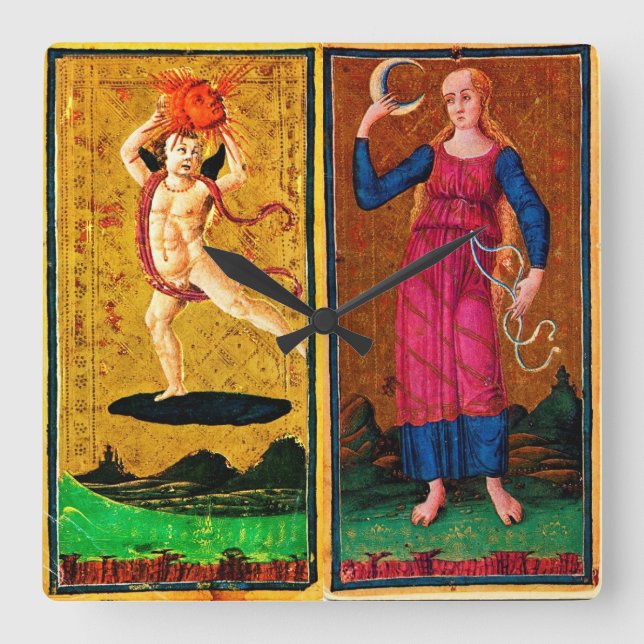 ANTIKA RENAISSANCE/SOL OCH MÅNE FYRKANTIG KLOCKA (Framsida)