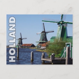 Antika röda gröna Zaanse Schans Holländska väderkv Vykort