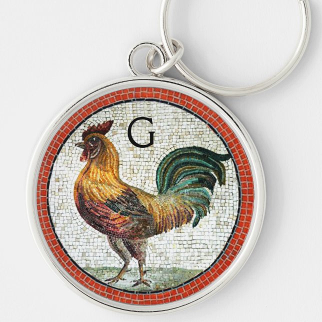 ANTIKA ROMERSKA MOSAIKER / TUPP MONOGRAM RUND SILVERFÄRGAD NYCKELRING (Framsidan)