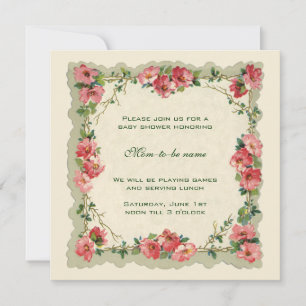Antika rosa rosor blommor blomster baby shower inbjudningar