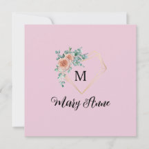 Antika rosa rosor Guldhjärta Monogram och namn