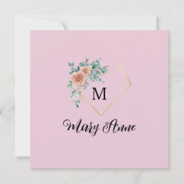 Antika rosa rosor Guldhjärta Monogram och namn Julkort