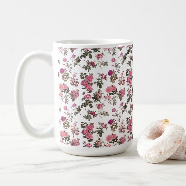 Antika rosa rosor kaffemugg (Med munk)