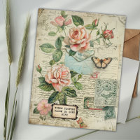 Antika Rosor & Fjäril Botaniskt Ephemera