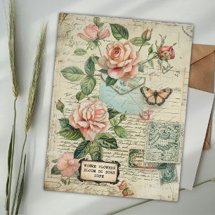 Antika Rosor & Fjäril Botaniskt Ephemera Vykort