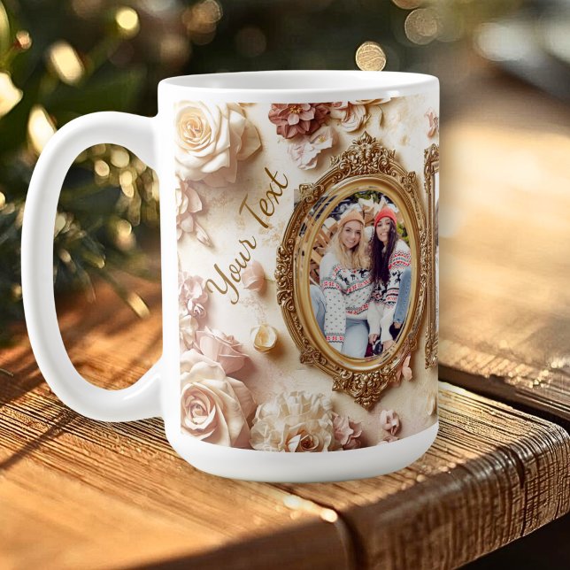 Antika Rosramar med Mjuk Guld Blommig Glans Kaffemugg (Skapare uppladdad)