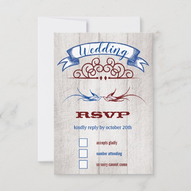 Antika Rustika Hjärtan Mint Korall RSVP OSA Kort (Framsida)