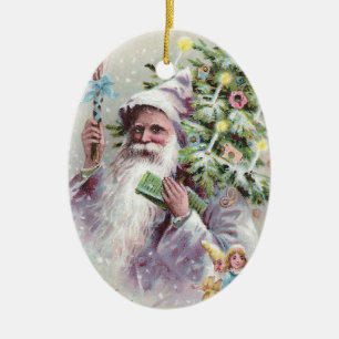 Antika Santa i lilalag med julgranen Julgransprydnad Keramik