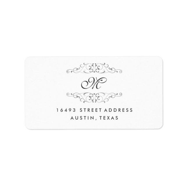 Antika Silver Flourish Monogram Adressetiketter (Framsidan)