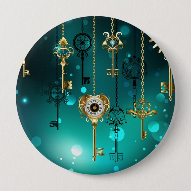 Antika skelettnycklar på grön bakgrund knapp (Framsida)