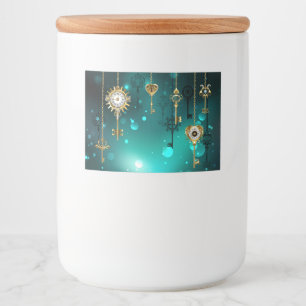 Antika skelettnycklar på grön bakgrund mat etiketter