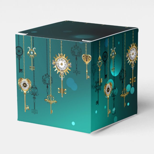 Antika skelettnycklar på grön bakgrund presentaskar (Framsidan Sidan)