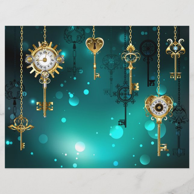 Antika skelettnycklar på grön bakgrund reklamblad (Framsidan)