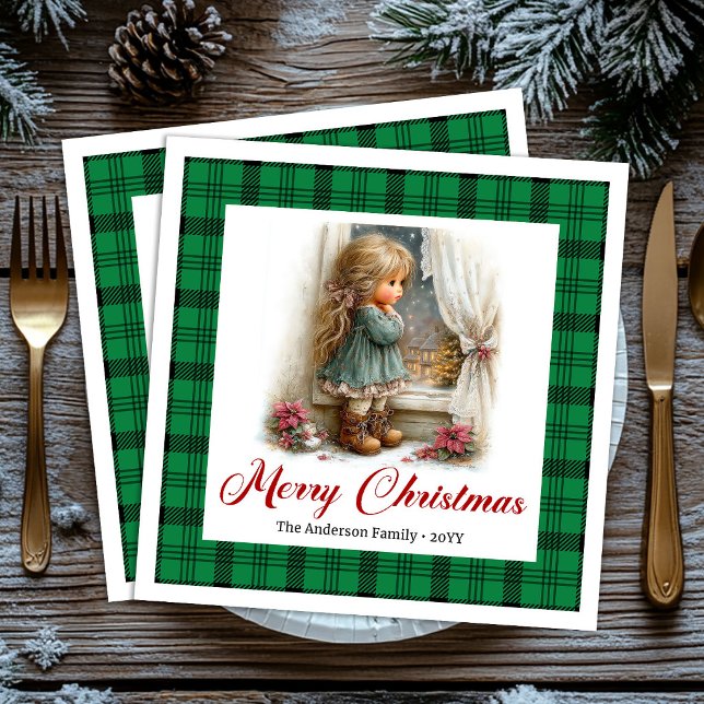 Antika Stilmässiga Vinterscener Personliga Servett (Vintage Style Winter Scene Personalized Napkins)
