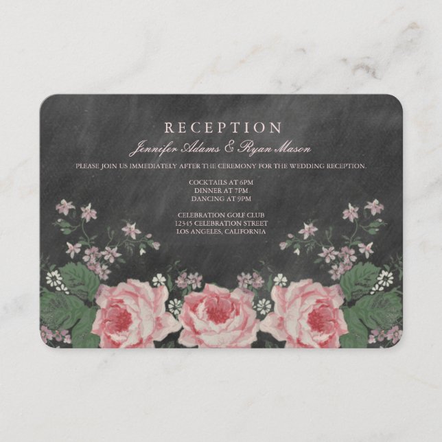 ANTIKA SVARTA BRÖLLOPSMOTTAGNINGSKORT TILLÄGGSKORT (Framsida)