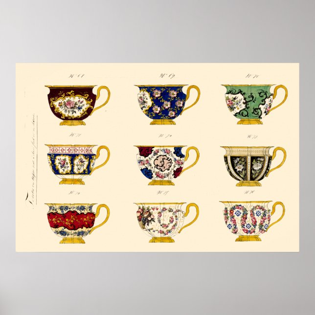 Antika Tekoppsdesigner från den viktorianska eran Poster (Framsidan)