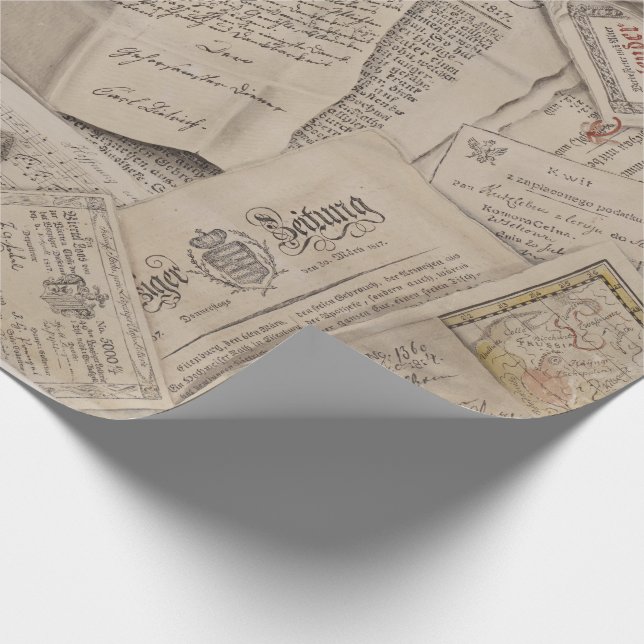 Antika tidningar brev kartor  presentpapper (Hörn)
