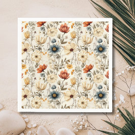 Antika torkade vilda blommor marin terrakotta pappersservett