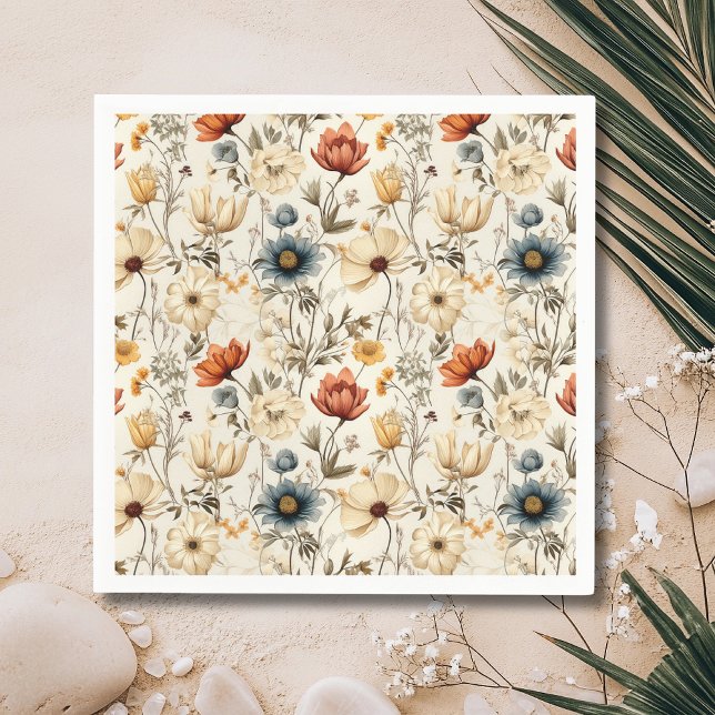 Antika torkade vilda blommor marin terrakotta pappersservett (Skapare uppladdad)