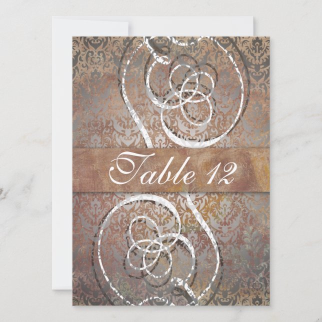 Antika tusenska damast eleganta nummerkort för bor inbjudningar (Framsida)