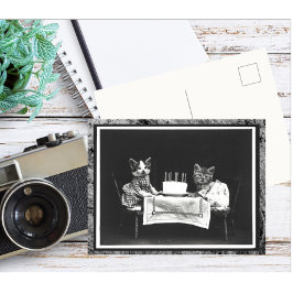 Antika två kattungar och födelsedagskakan vykort