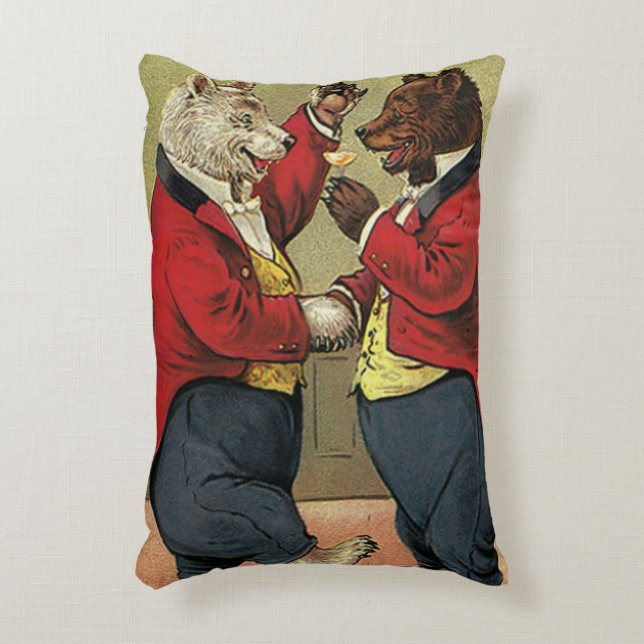 Antika viktorianska glada, lyckliga, dansande björ prydnadskudde (Framsidan(Vertikal))