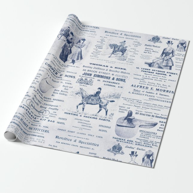 Antika vintage-efemäriska damridannonser  presentpapper (Utrullad)