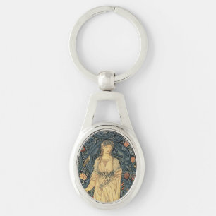 Antika William Morris floror Ovalt Silverfärgad Nyckelring