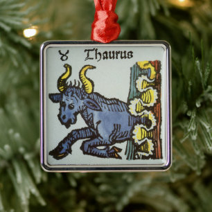 Antika Zodiak-tecken, Antik Oxen-Tyr Julgransprydnad Metall