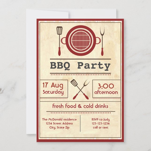 Antikabelt Papprare BBQ Party - inbjudan (Framsida)