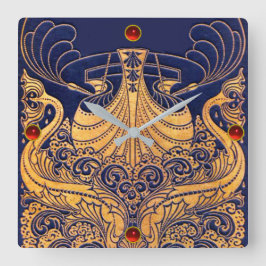 Antikafartyg,delfiner,Guld,marinblå sjömil Fyrkantig Klocka