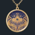 Antikafartyg,delfiner,Guld,marinblå sjömil Guldpläterat Halsband<br><div class="desc">Elegant och klassi vintage stil nautisk design med en ljus 3d gem-sten som lätt kan anpassade med din egen initialer och text,  3D-grafik och digitalgrafik som Bulgan Lumini har gjort.</div>