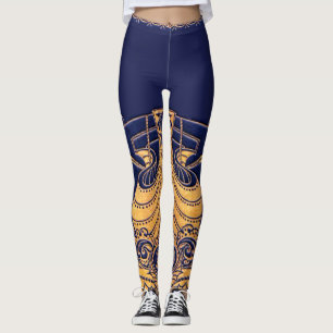 Antikafartyg,delfiner,Guld,marinblå sjömil Leggings