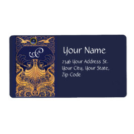 Antikafartyg,delfiner,Guld,marinblått monogram Fraktsedel