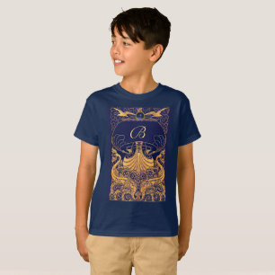 Antikafartyg,delfiner,Guld,marinblått monogram Tee Shirt