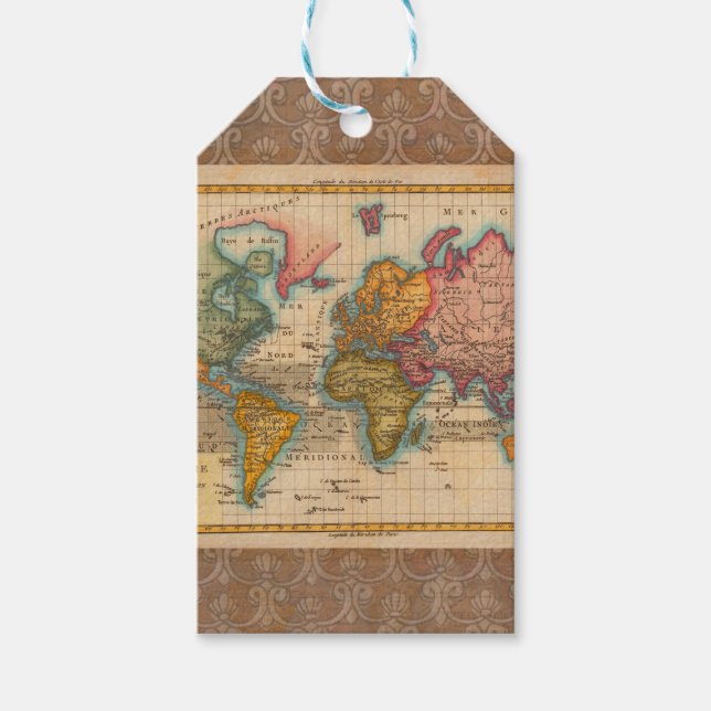 Antikakontinenter för världskarta 1700-tal presentetikett (Framsidan)