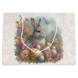 Antikal Påskhare med stor Blommigt i Damask