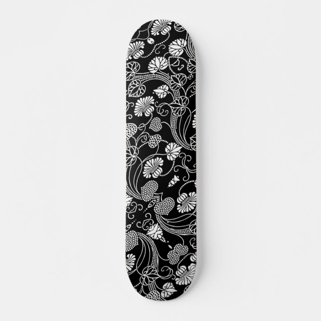 Antikalt Blommönster svart på vitt Mini Skateboard Bräda 18,5 Cm (Framsida)