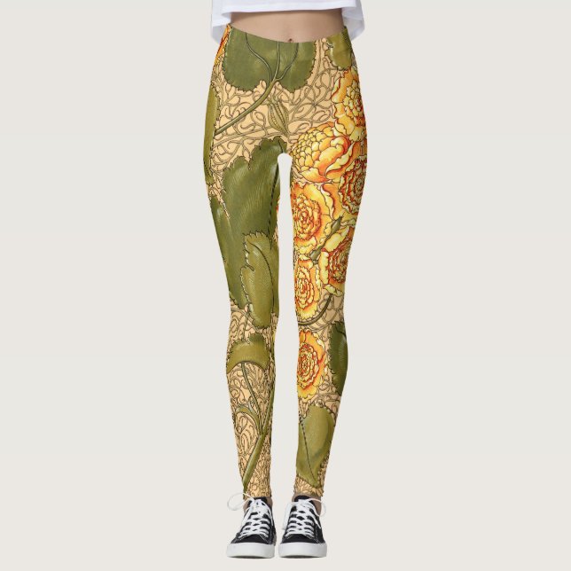 Antikalt Gula blommor Leggings (Framsida)