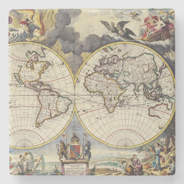 Antikalt Karta inspired (4) Stenunderlägg (Framsidan)