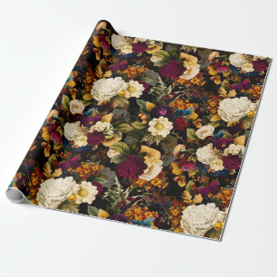 Antikalt nostalgiskt anemon och svart Rosor Mönst Presentpapper