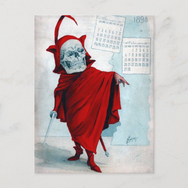 Antikamnia Calendar Skeleton Djävulen vykort (Framsida)