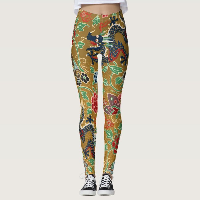 Antikant japansk Blommigt Skriv ut Leggings (Framsida)